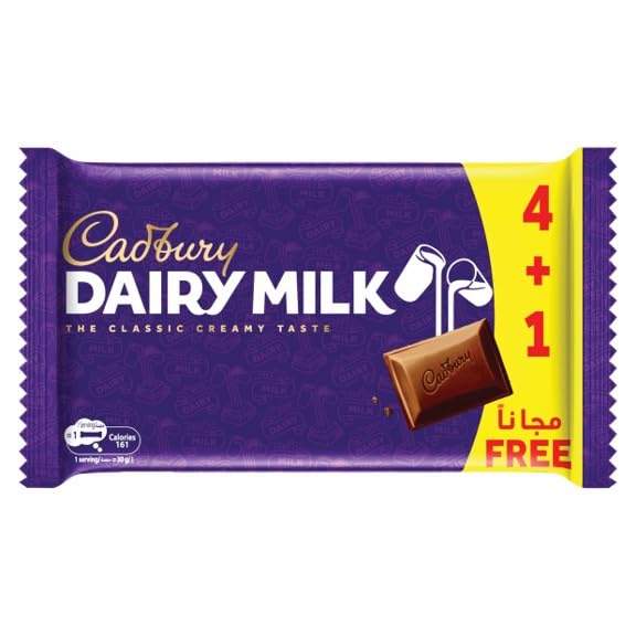Cadbury Dairy Milk Plain Chocolate Bar Value Pack (4+1 Free) (150g)