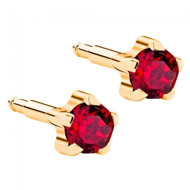 23K Gold Plated Surgical Steel Ear Piercing Stud, Red, NINA Medikal, 316L Stainless Steel, Hypoallergenic, Swarovski Ruby Regular Size 3.96mm