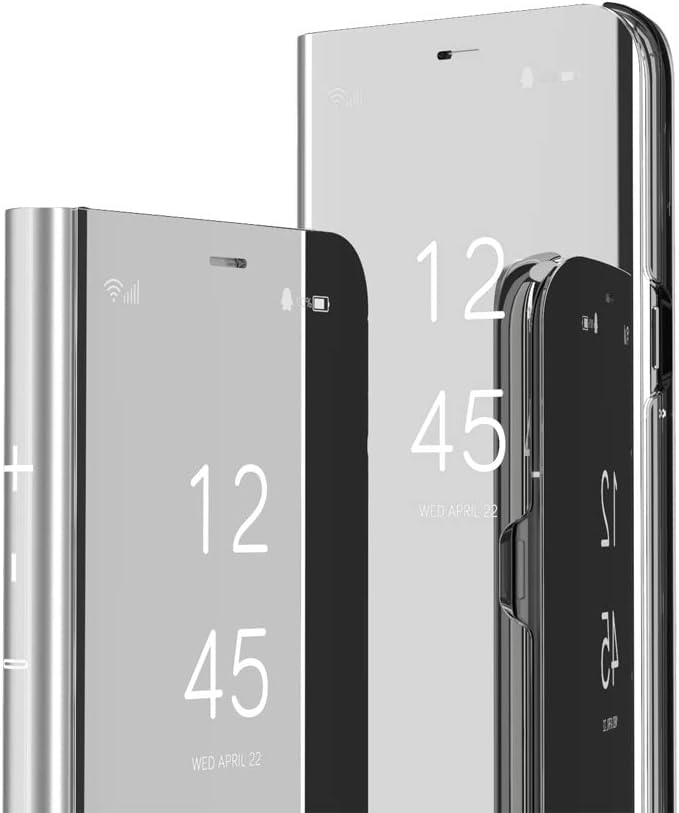 Case Luxury Bookstyle Clear View Window Electroplate Stand Full Body Protective Flip Folio Slim Cover for Note 8 (Silver, Note 8)