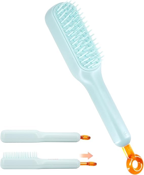 Detangling Brush Self Cleaning Hair Brush for Women and Men Zipper Hair Extractor Easy Color Milk