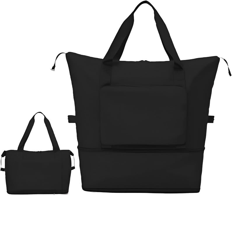 Circle M Large Capacity Folding Travel Bag, Expandable Lightweight Waterproof Duffel, Foldable Oxford Fabric Carry-On Luggage, Weekender Gym Sports Bag for Travel & Vacation - Black