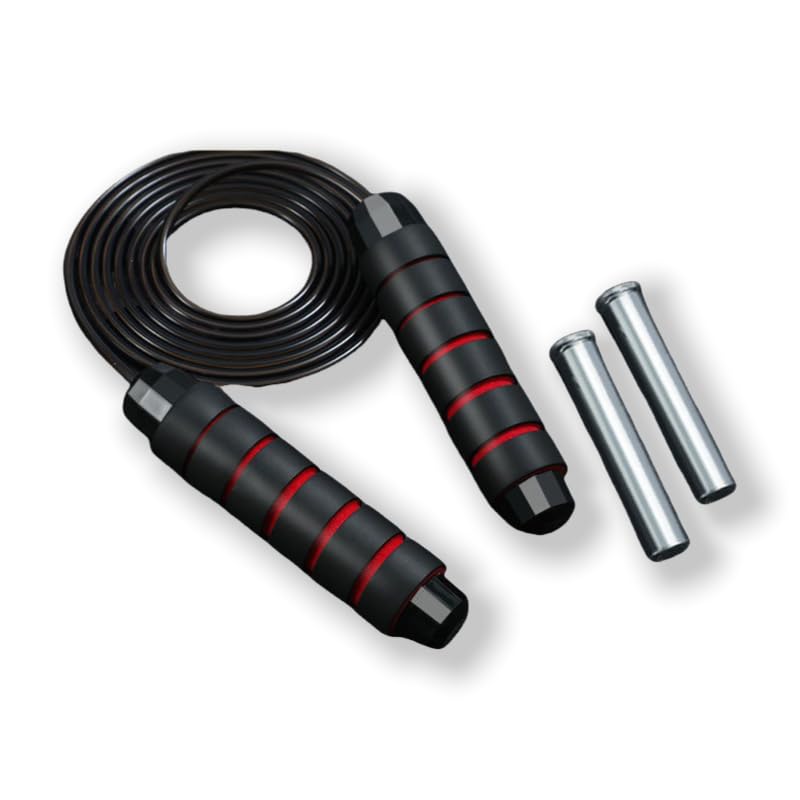 Heavy Duty Weighted Jump Rope with Removable Steel Blocks 360° Smooth Ball Bearings 3m Adjustable Steel Wire for Cardio Fitness and Gym Training Black/Green (Black&Red)
