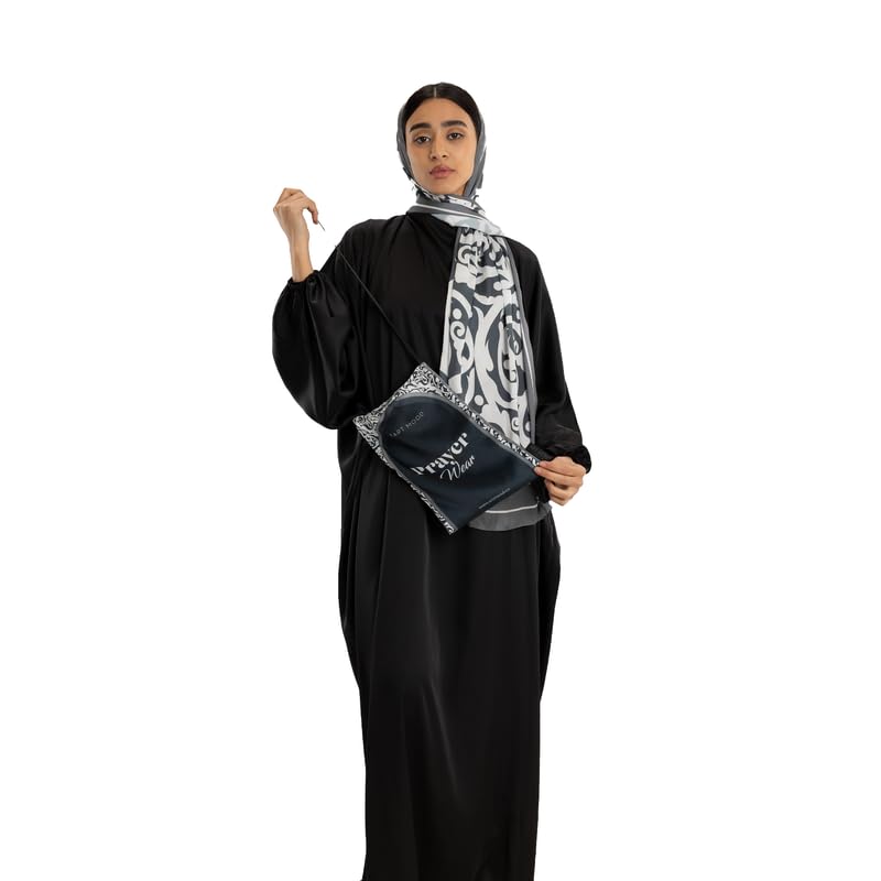 ART MOOD HOME Prayer Wear Satin - Isdal Al-Hedaya Grey - Black Isdal Only One Size