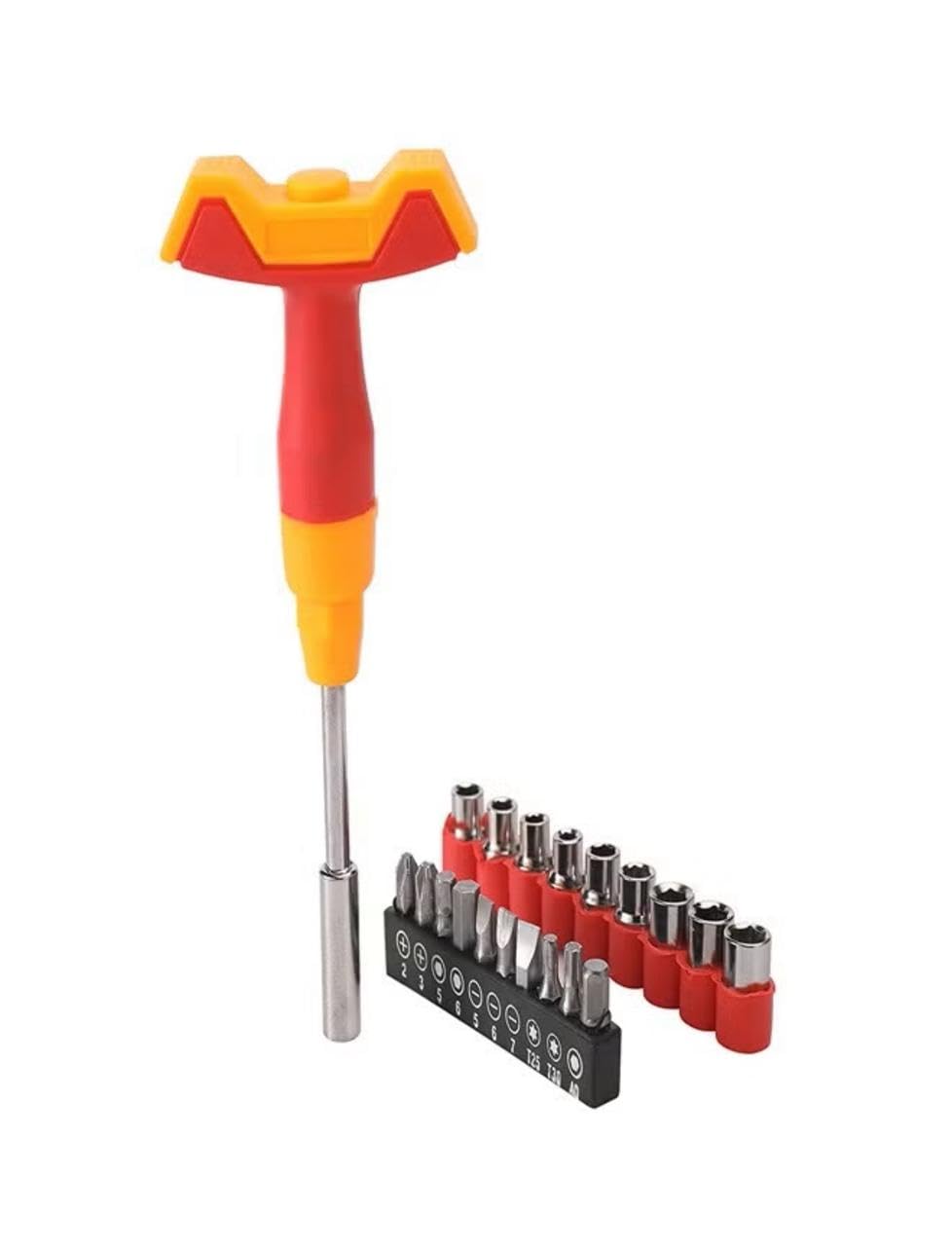 Professional Ratchet Screwdriver Set, 22-Piece with Magnetic Bits, T-Handle Design, for Home Repair and DIY Projects - Multi Color