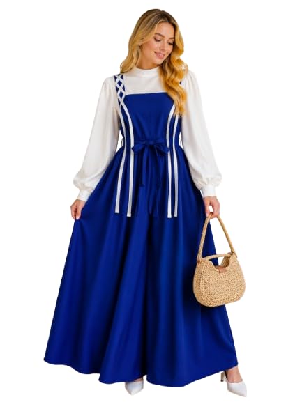 Women 2 Pieces Long Dress Suspender Dress With Blouse Long Sleeve Material CBH Imported Style Chic Hijab Code 1032