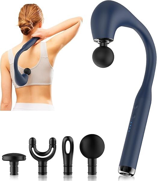Phyzioline Massage Gun With a long handle designed in a U shape for innovative back massage.