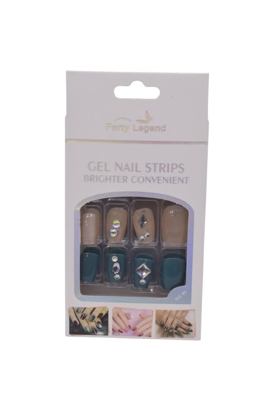 Party Legend Mink Nails Strips Set, 24 Pieces - Nude Forest Green