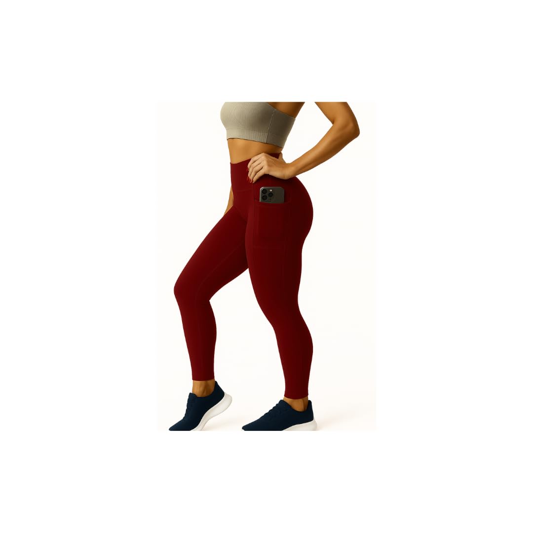 High Waist Athletic Leggings for Women, Microfibre Polyester Sports Pants with Phone Pocket