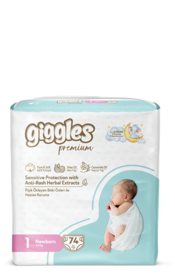 Giggles Baby Diapers 74-Pieces Jumbo Pack, Size 1