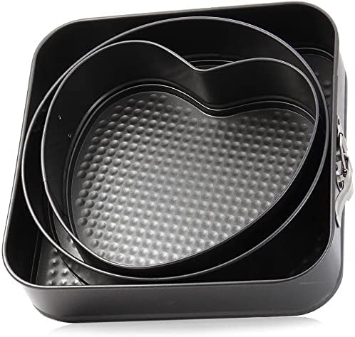 Non Stick Springform Baking Pan Set 24 26 28 cm with Round Square Heart Shapes Easy Release Clip Design for Cheesecake Tart Pastry Baking Heavy Duty Tefal Coated Cake Molds for Home Use