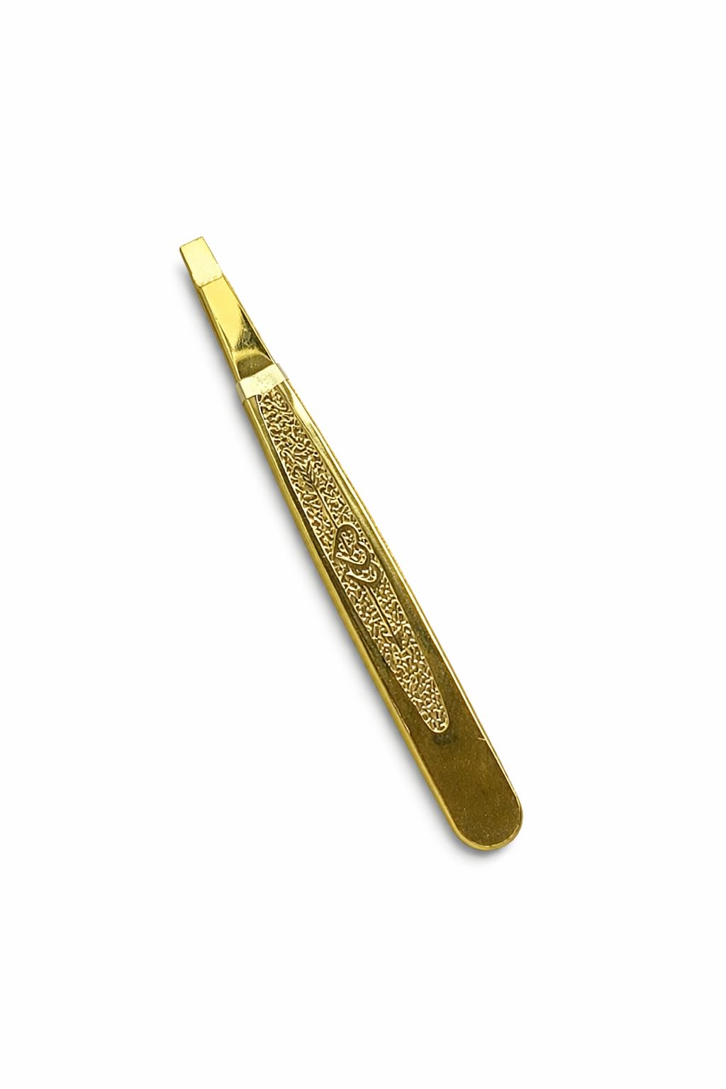 Premium Gold Slant Tip Tweezers for Eyebrow Shaping and Facial Hair Removal, Precision Stainless Steel Brow Plucker with Decorative Handle for Professional Grooming