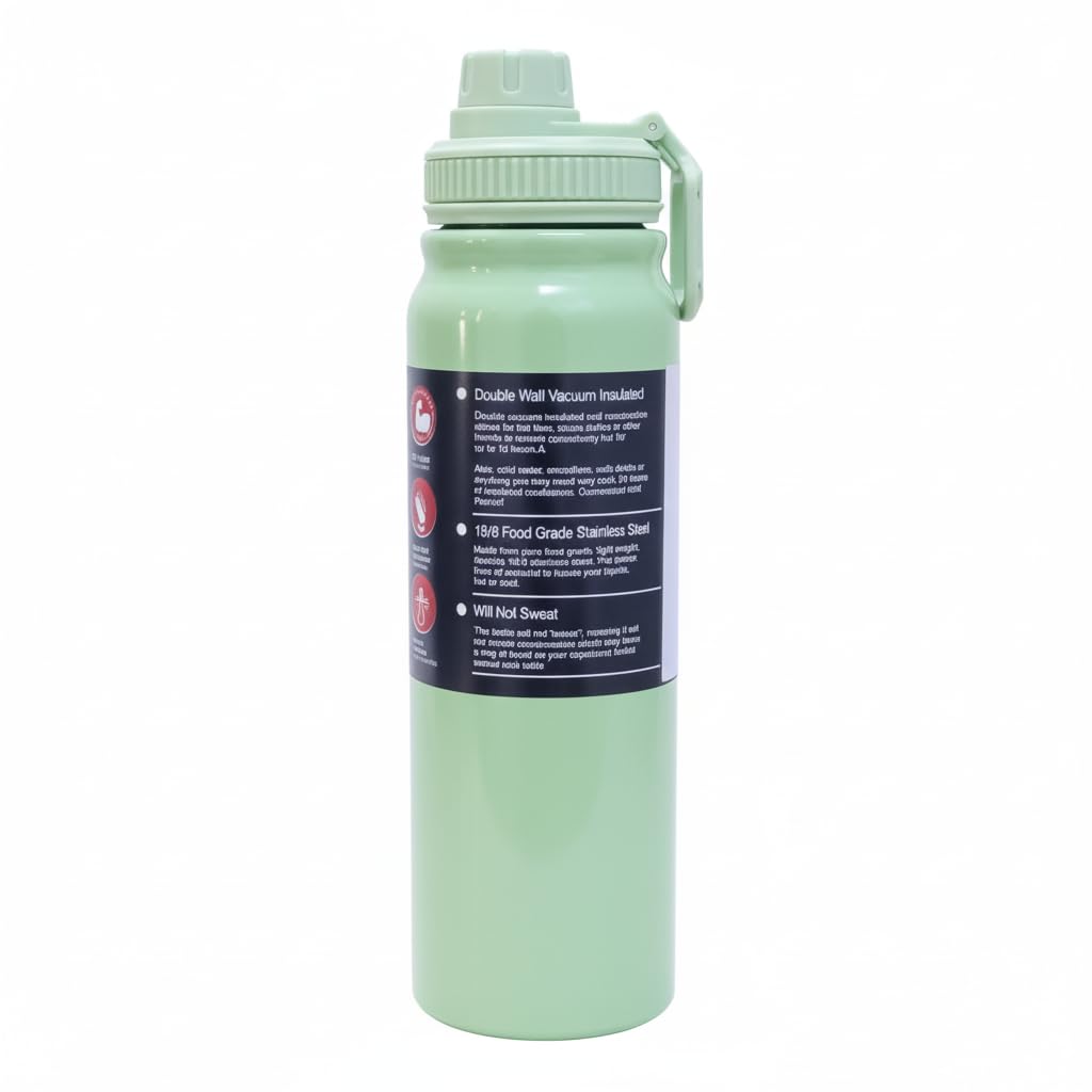 1000ml Stainless Steel Thermal Bottle – Double Wall Vacuum Insulated Water Bottle – Keep Hot & Cold Long – Light and Easy to Carry for Sports, Trips, and Work (light green))