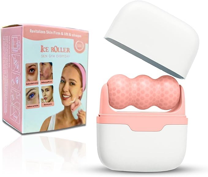 Face Ice Roller Cooling Facial Roller, Cold Face Massager Depuff Tool for Under Eye Puffiness, Reusable Freezer Safe, Skin Refresh & Relaxation (Pink)