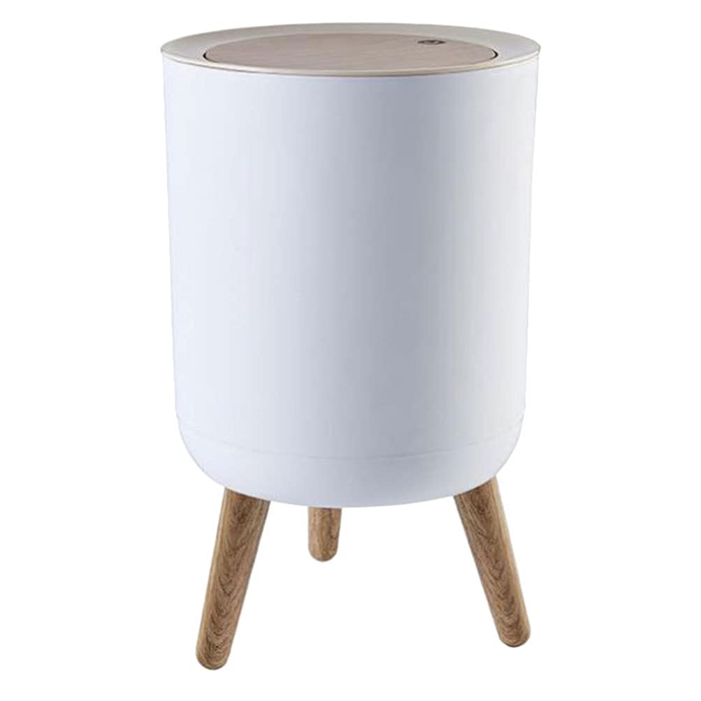 Trash Can Garbage Bin with Press Top Lid Modern Waste Basket Kitchen Waste Can Bucket for Kitchen Bathroom Bedroom Living Room Office White
