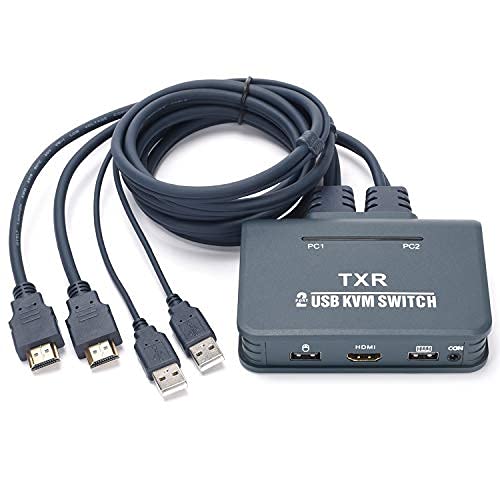 TCNEWCL KVM Switch, USB HDMI Switch for 2 PCs, Supports HD Monitor, Keyboard, Mouse, 4K@30Hz