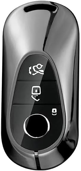 Compatible with Mercedes Benz W206 - W223 2020UP Class Key Case Metal Cover Keychain - 【Metal Grey x Black Leather】