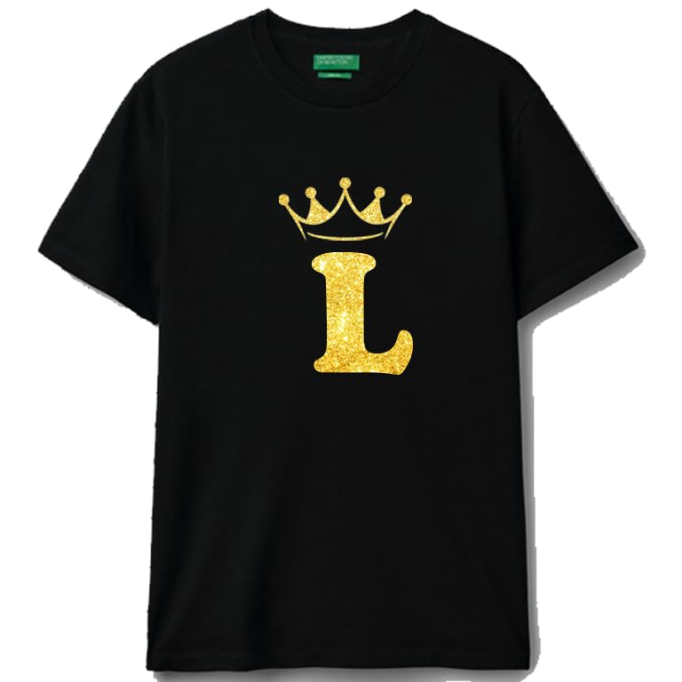 Black cotton t-shirt Crown Letter (L) Graphic Casual Wear size (2XL)