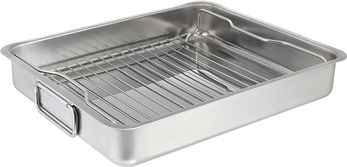 Stainless Steel Roasting Tray with Grill Rack – 40x32CM, Multipurpose Oven & BBQ Tray, Durable & Easy to Clean