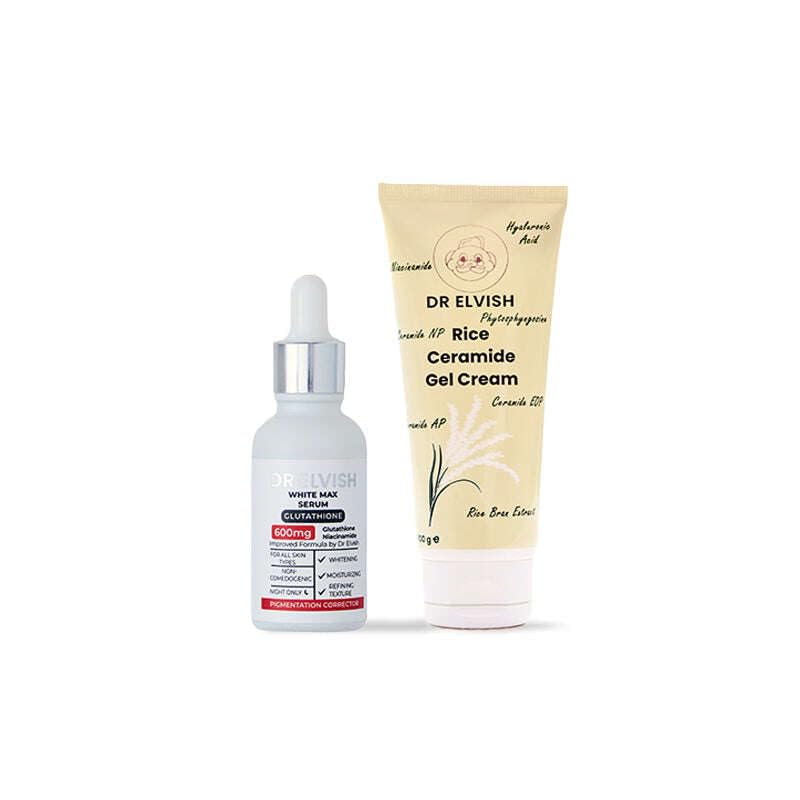 Dr. Elvish Nighttime Hydration Duo with White Max Glutathione Serum and Rice Ceramide Gel Cream, Anti-Aging, All Skin Types, 160ml