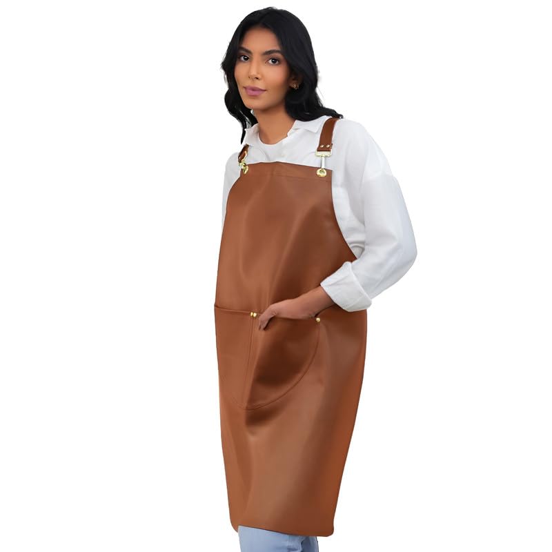 ART MOOD HOME Premium Leather Apron - Durable Faux Leather Apron with Adjustable Straps And Pockets, Perfect for Chefs, Baristas, Grilling, and Crafts - Stylish and Easy to Clean