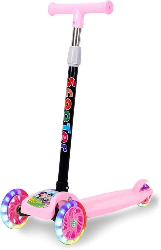 3-Wheels Scooter | Adjustable Height | LED Light |Toddler Pedal for Girls and Boys,Folding Kids Scooter with Flashing Wheels for Ages 2-12