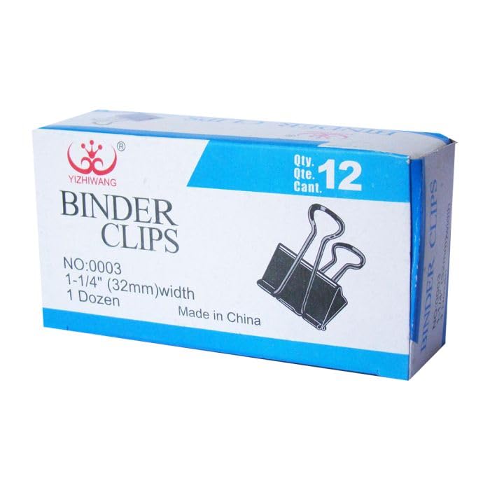 Yiwu YZW/0003/ NO:MM32 Binder Clips Box 12-Pieces, 32 mm Width, Black