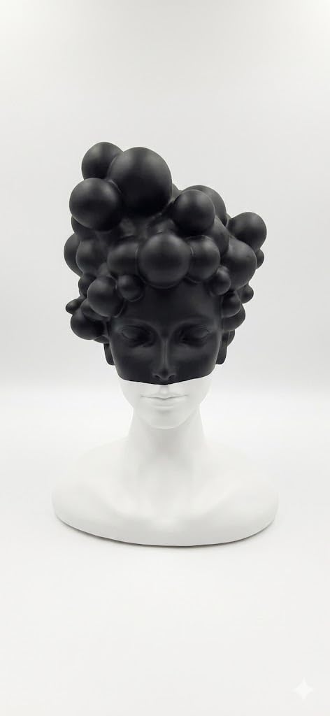 genric, Abstract Female Bust Sculpture, Black and White, Bubble Hair Design, Jewellery Holder, Home Décor
