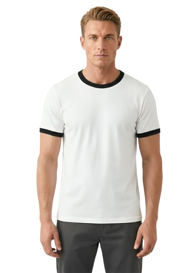 Ringer T Men's Ringer T Shirt, 100% Cotton, Contrast Collar and Sleeves, Slim Fit T-Shirt, Casual and Formal