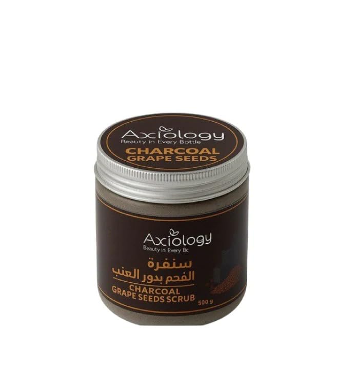 Axiology Charcoal Grape Seeds Scrub, Activated Charcoal and Grape Seed, Deep Cleansing, Exfoliating, 500g Jar