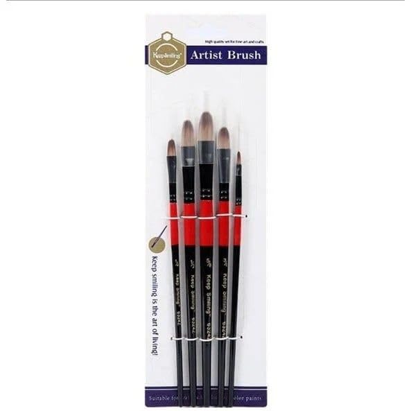 S and A No. A6324Z Keep Smiling Painting Brush with Round Tip 5-Piece Set, No. 1/8-1/4-3/8-1/2-5/8