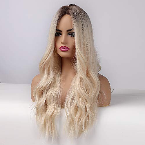 ECIF Omber Brown Wig Medium Parting Long Curly Women Wigs 24 Inches Wigs For Women Natural Looking Synthetic Wigs…