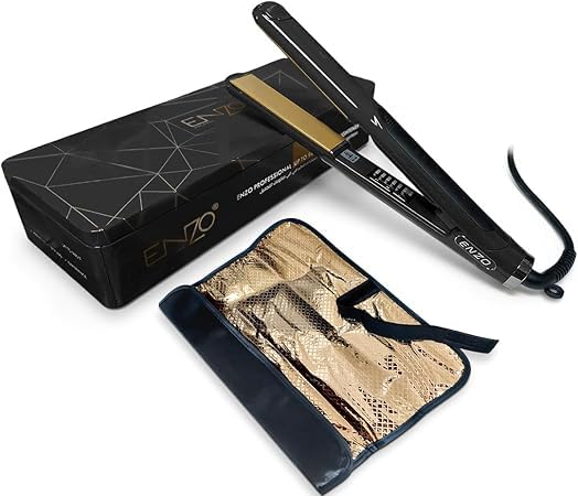 EN-5181 Ceramic Flat Iron Hair Straightener, 980°C Fast Heating, 5 Temperature Settings & Fast Heating, 360° Swivel Cord, Salon Quality Styling Tool for Curly and Straight Hair, Black & Red