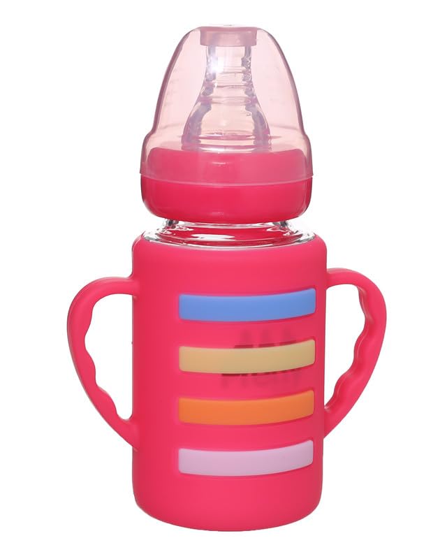 Baby Bottle With Handle 120 Ml Pyrex With Silicone Case, Red DR-A-612