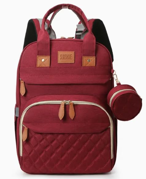 Baby Bed Bag Diaper Backpack with Changing Station, USB Charging Port, 50 x 40 x 20 cm,Bag Become bed, Red