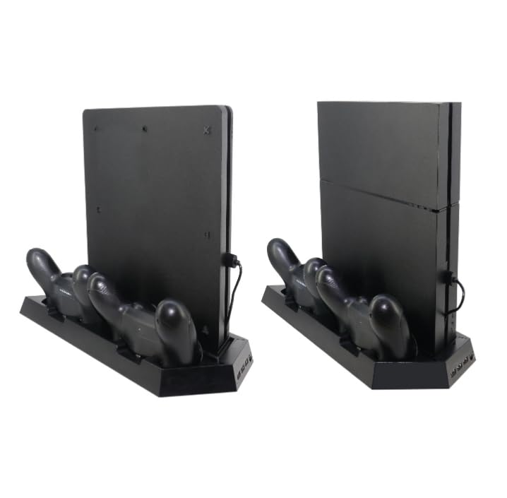 Vertical Charging Station Compatible with PS4 / PS4 Slim with 2 Controller Charger/Powerful Ventilation Fan