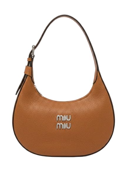 Women's Crescent Hobo Bag, Premium Grain Leather, Medium Size, Silver Metal Logo, Stylish Casual Design