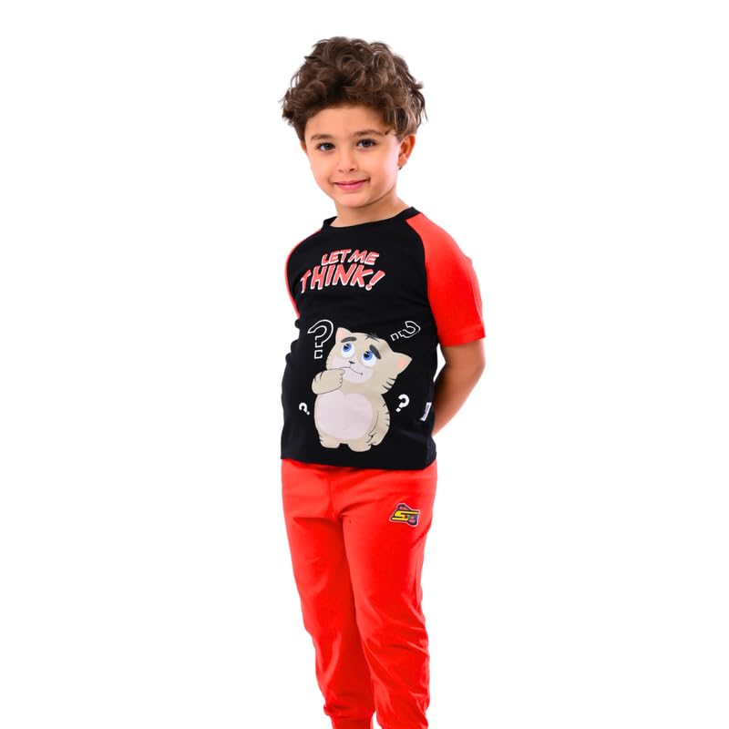 Cotton Zone Adventure Palace Boys- - cotton- Pajama set- (black t-shirt - red pants) size