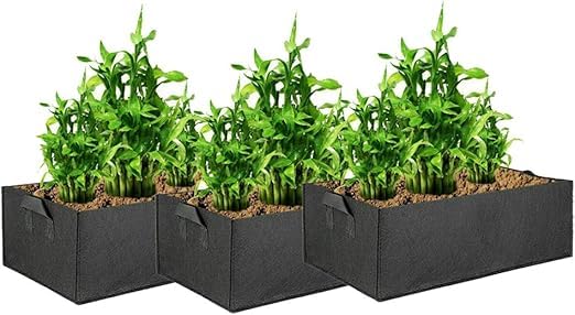 MERIDIAN 3Pcs Reusable Large Plant Grow Bag Vegetable Planting Growing Bag Rectangular Fabric Breathable Planter Container Pots Home Garden for Flower Potato Tomato Carrot Black (50 * 30 * 20cm)