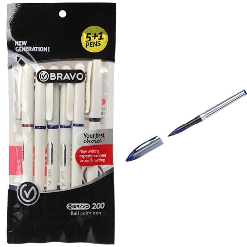 Bravo Stationery Bundle: 200 Ballpoint Pen 6-Pack + Uni-ball Air Pen Blue