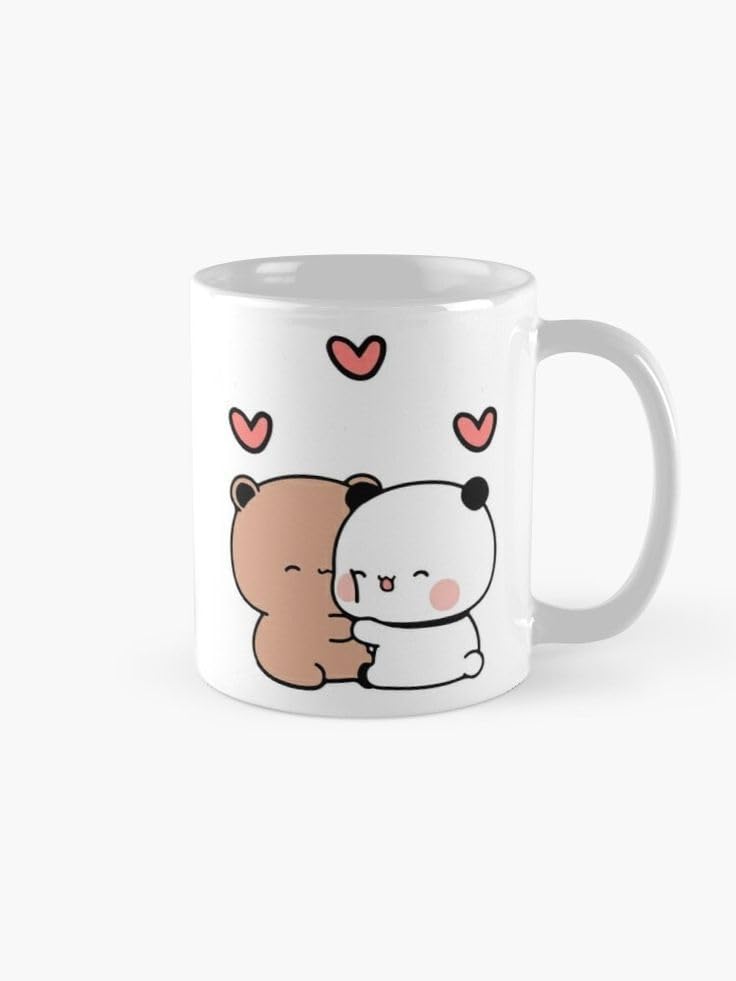 Bear and Panda White Coffee Mug with Hearts Ceramic 325ml