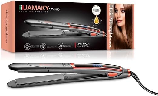 JamakiD Hair Straightener, Salon Quality Styling with 1280°C, Perfect for Curly and Straight Hair, 30s Fast Heating, 360° Swivel Cord, 50W, Model Jpc 10003, Ceramic Plates, Black