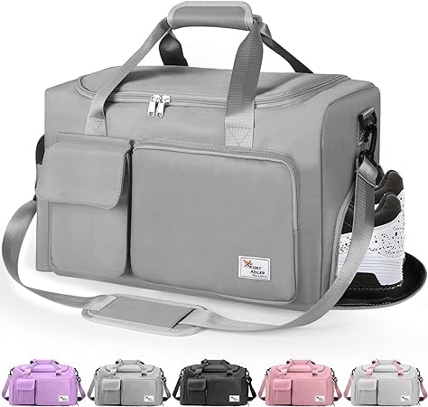LELIFE Gym Bag, Sport Travel Bag with Wet Pocket,Portable Overnight Bags for Women,Waterproof Lightweight Holdall Bags for Men,Weekender, Vacation(Grey), Light Grey