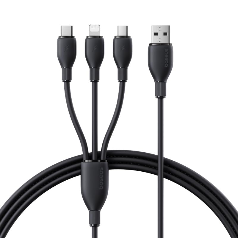 Baseus Ultra-Fast One-for-Three Fast Charging Cable, USB to Micro+Lightning+USB-C, 3.5A, 0.8m, Black