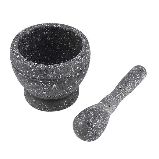 Hon granite - Granite mortar and pestle set, with a black polka dot pattern, traditional design, multi-purpose plastic