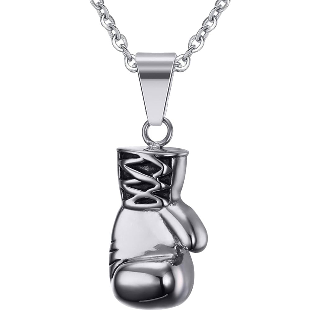 Custom Stainless Steel Men Boxing Glove Pendant Necklaces with 20 Inch Chain