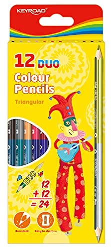 Keyroad Wooden Colored Pencils Triangular 12 Pencils / 24 Colors Double-Ended Lead Model KR971281