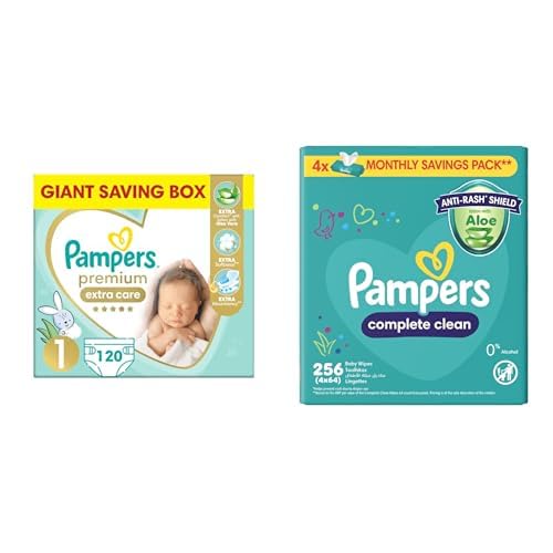 Premium Care Taped Case, Size 1, 120 Diapers +Wipes