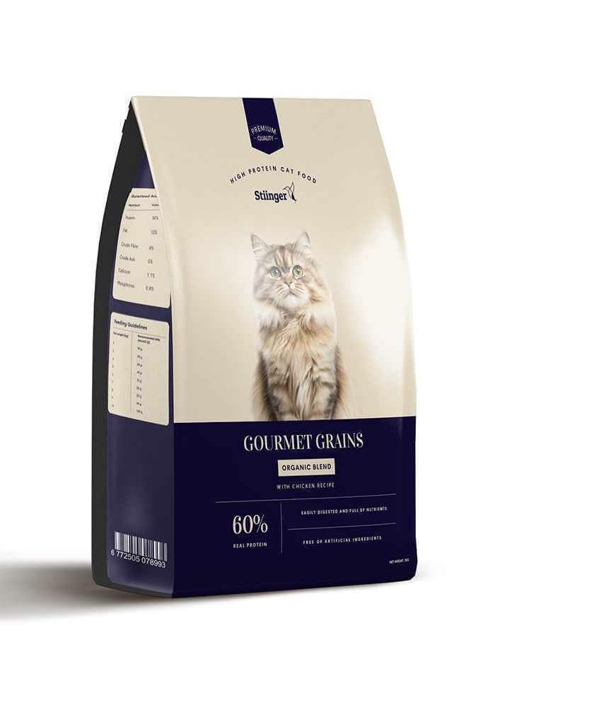 Premium High Protein Cat Food 3 KG, Gourmet Grains Organic Blend with Chicken, 60% Real Protein, Easily Digestible Formula