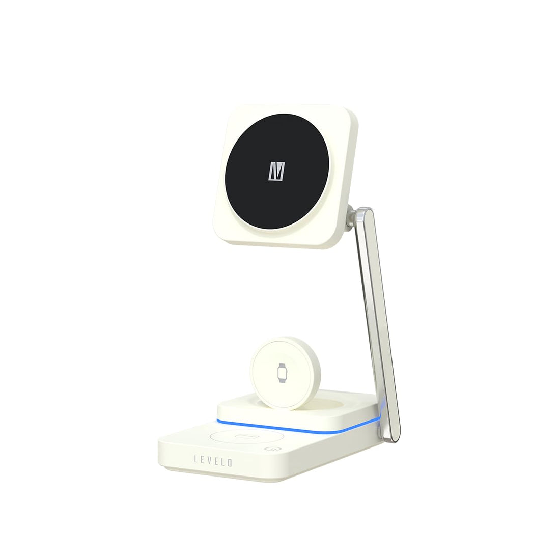 Levelo Aurora 3 In 1 Wireless Charger for Watch, earbuds and Mobile Phone, Elegant Design, Multipurpose Phone holder Stand - White