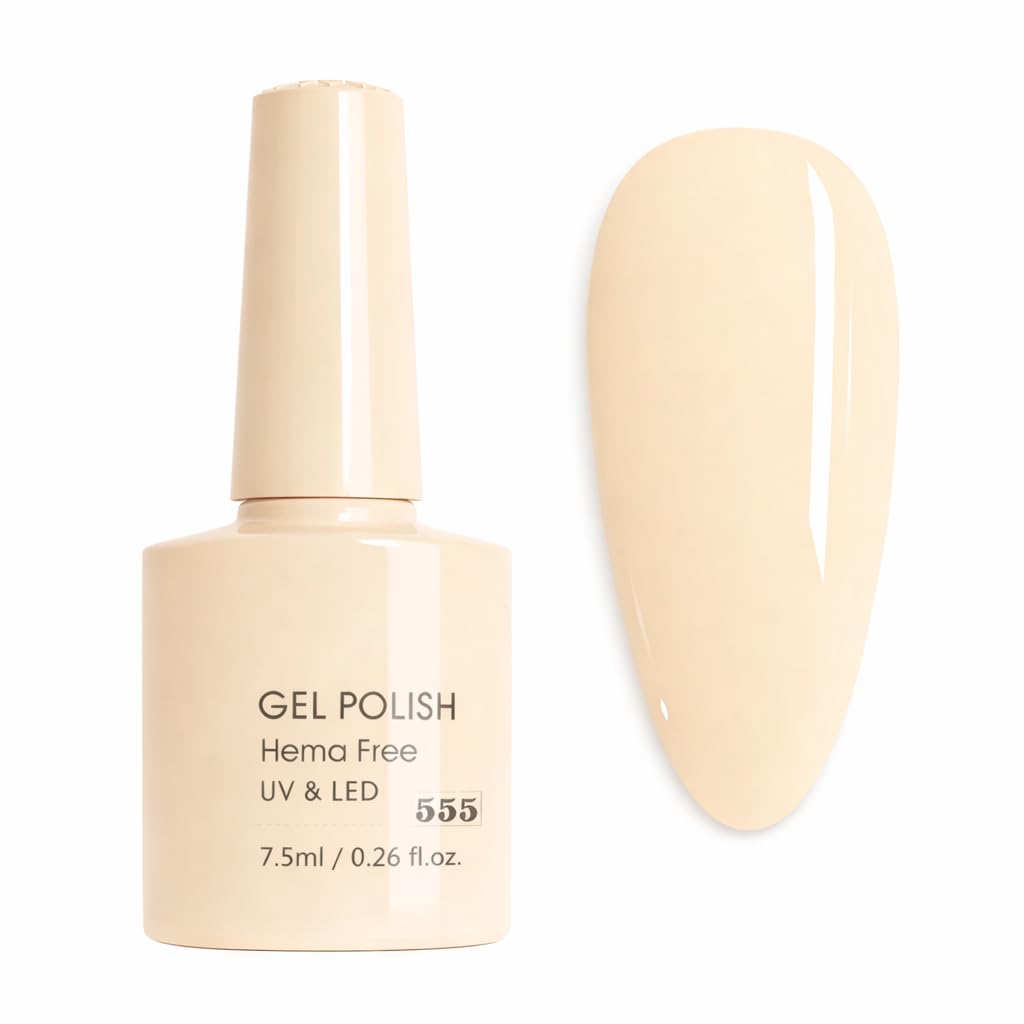 Gel Nail Polish, Soft Vanilla Beige, Warm Cream Nude Color, Hema Free UV & LED Soak Off Gel Polish, Smooth Full Coverage, High Gloss Finish for Salon & Home Use 7.5ml (555)